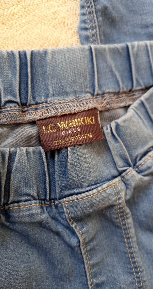 Kız Çocuk Payetli Mavi Bol Kesim Kot Pantolon - Görsel 4