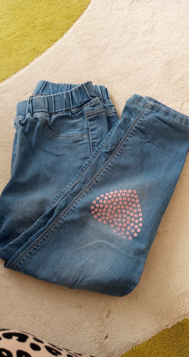 Kız Çocuk Payetli Mavi Bol Kesim Kot Pantolon - Görsel 5