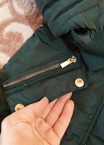 Kürk Detaylı Yeşil kız çocuk Kışlık Mont - Görsel 2