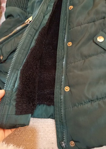 Kürk Detaylı Yeşil kız çocuk Kışlık Mont - Görsel 8