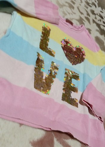 Kız Çocuk Renkli Uzun Kollu Payetli Tişört - Görsel 2