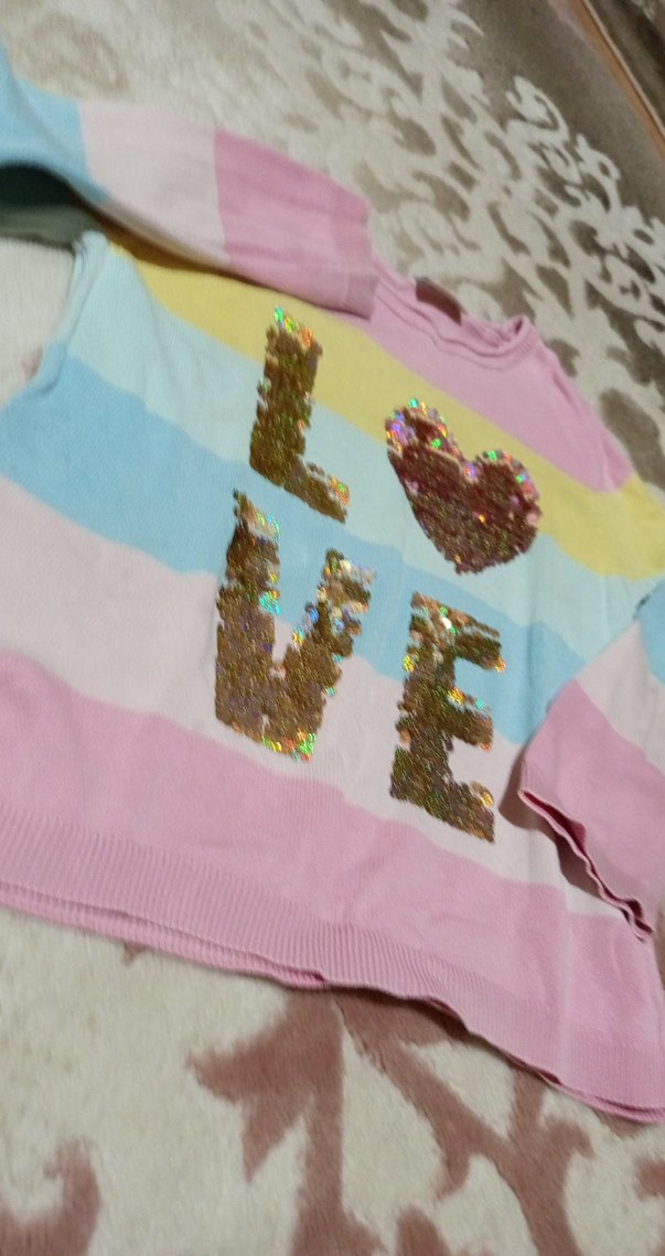 Kız Çocuk Renkli Uzun Kollu Payetli Tişört - Görsel 2