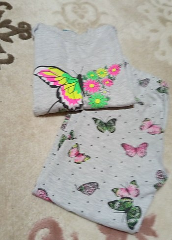 Kız Çocuk Gri Uzun Kollu kelebek Baskılı  Takım - Görsel 7