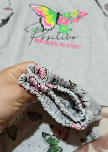 Kız Çocuk Gri Uzun Kollu kelebek Baskılı  Takım - Görsel 6