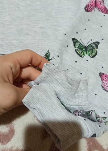 Kız Çocuk Gri Uzun Kollu kelebek Baskılı  Takım - Görsel 3