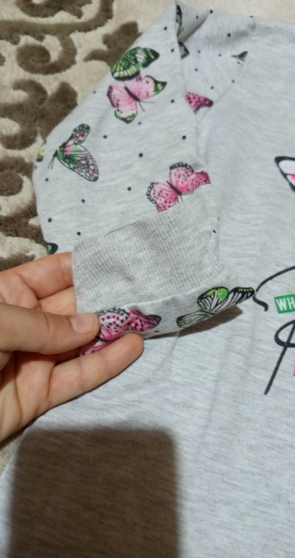 Kız Çocuk Gri Uzun Kollu kelebek Baskılı  Takım - Görsel 4