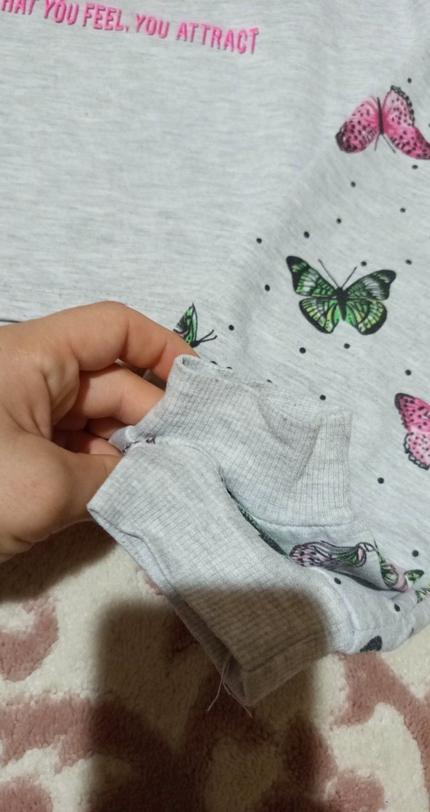 Kız Çocuk Gri Uzun Kollu kelebek Baskılı  Takım - Görsel 3