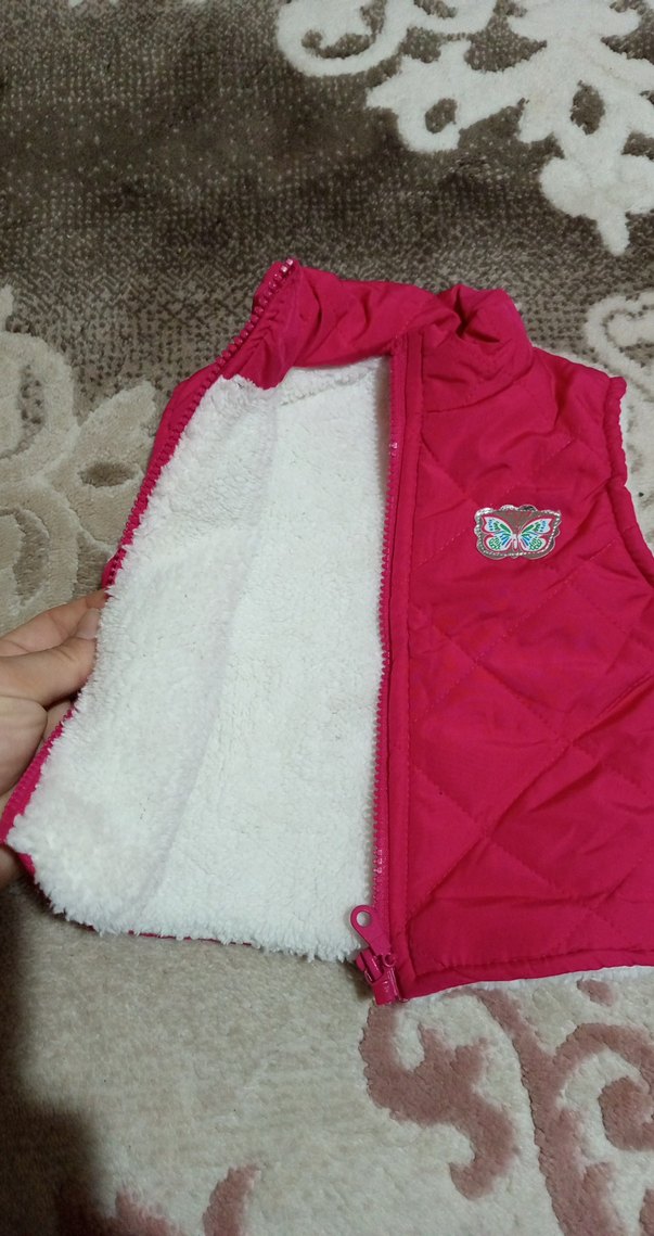 Kız Çocuk Pembe Kürklü Nakışlı Yelek - Görsel 5