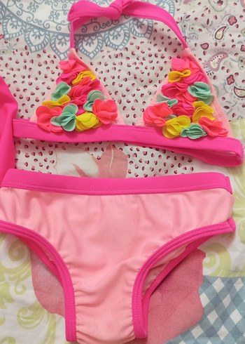 Renkli Nakışlı Kız Bikini Takımı