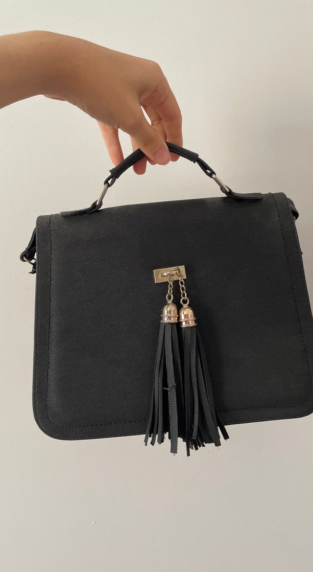 Siyah Süet Püsküllü Kadın Çanta - Görsel 4