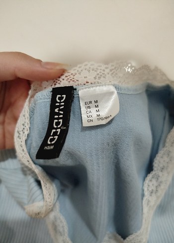 m Beden mavi Renk Dantel Detaylı Mavi Nervürlü Tshirt