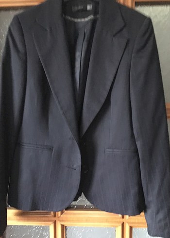 Lacivert Kadın Düğmeli Midi Blazer