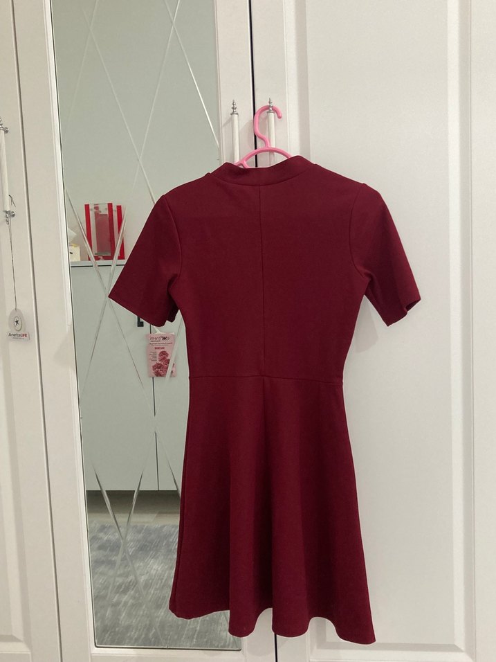 Bordo Kısa Kollu Elbise - Görsel 2