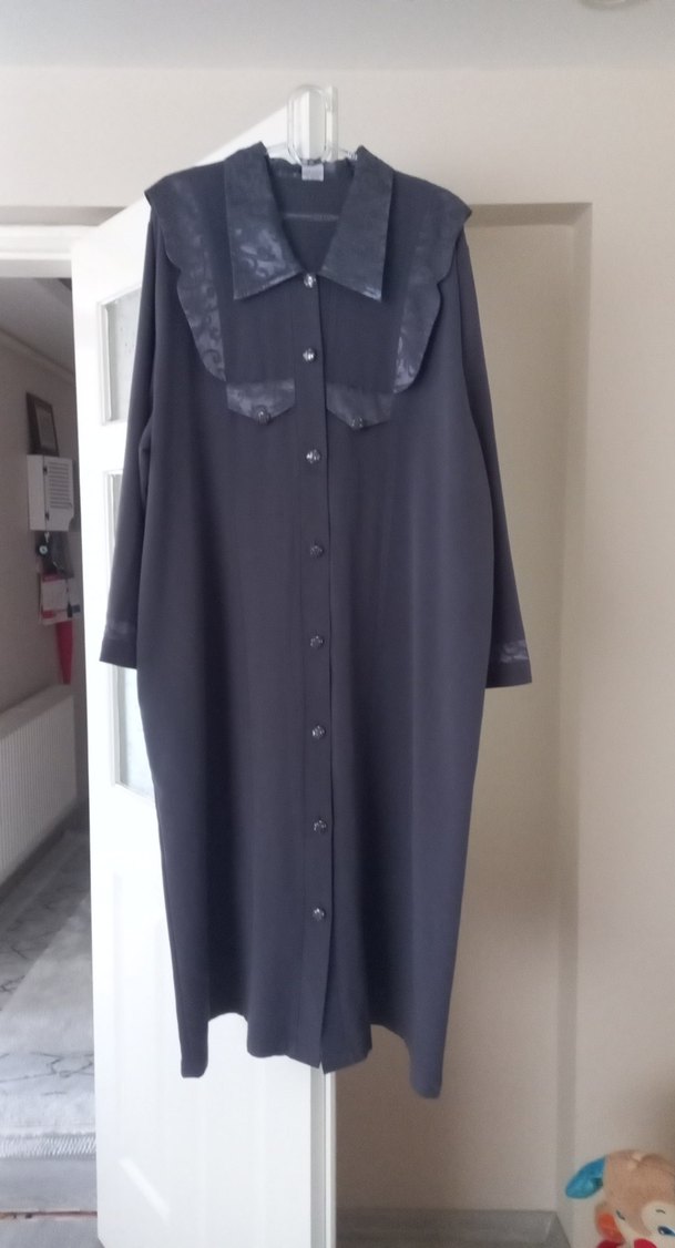 Uzun Kollu gri Kadın Elbisesi - Görsel 4