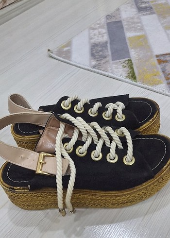 Siyah Bağcıklı Kadın Dolgu Topuk Espadril - Görsel 2