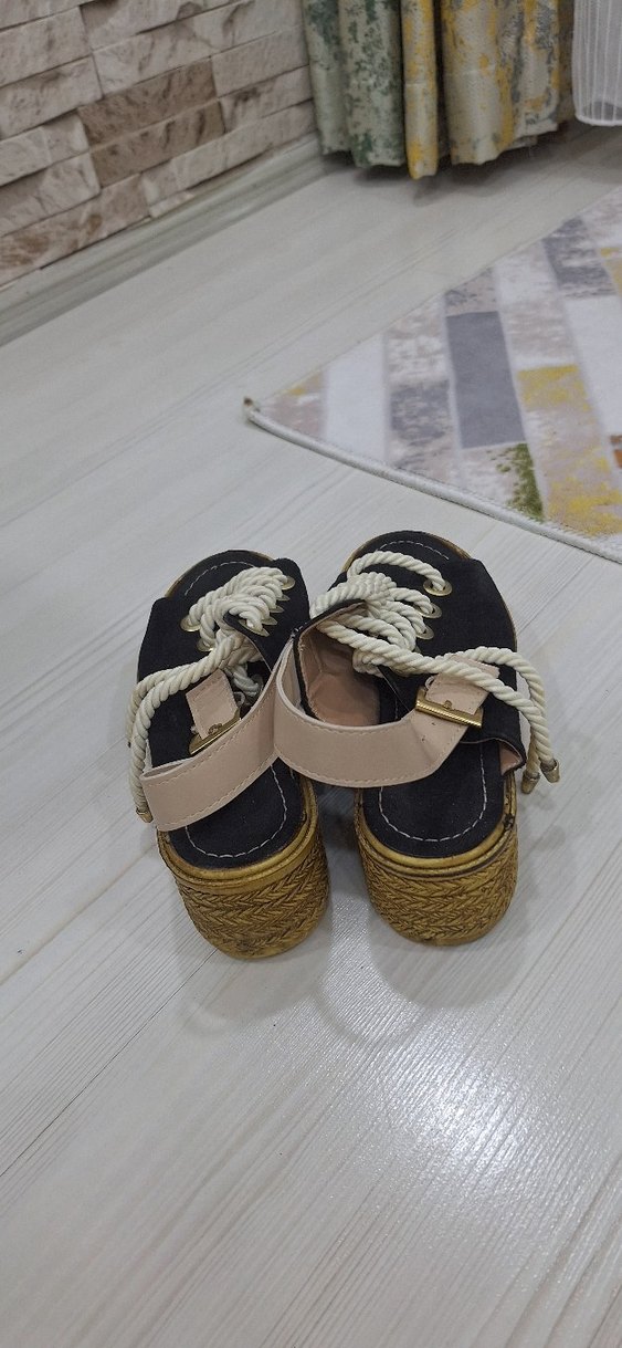 Siyah Bağcıklı Kadın Dolgu Topuk Espadril - Görsel 3