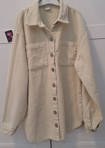 Bej Kiz Keten kadife Gömlek - Görsel 3