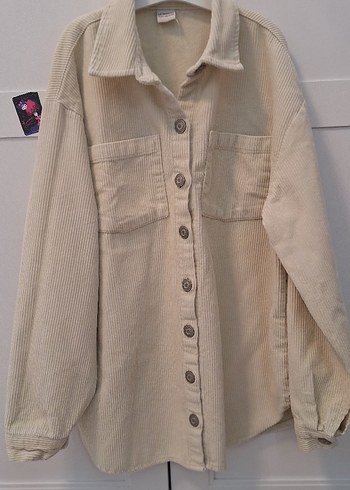 Bej Kiz Keten kadife Gömlek - Görsel 2