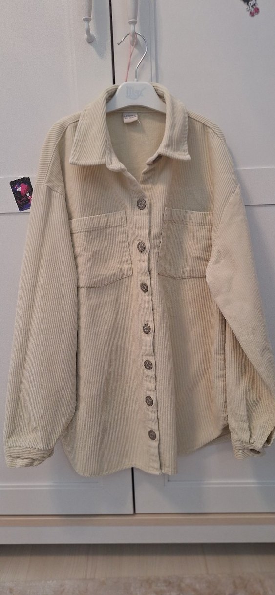 Bej Kiz Keten  kadife Gömlek - Görsel 2