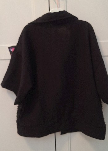 Düğmeli Siyah Keten güpürlü kiz cocuk yazlik yelek - Görsel 2