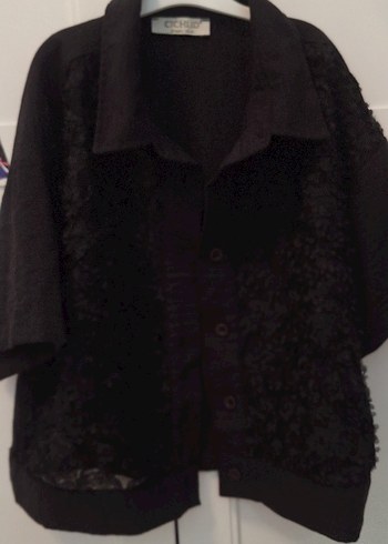 Düğmeli Siyah Keten güpürlü kiz cocuk yazlik yelek - Görsel 3