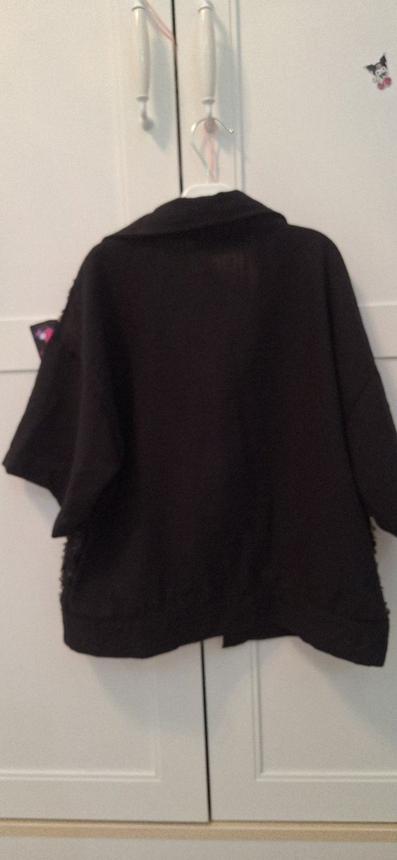 Düğmeli Siyah Keten güpürlü kiz cocuk yazlik yelek - Görsel 2