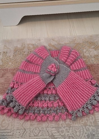 Kız Çocuk Pembe Gri Örgü Bolero - Görsel 4