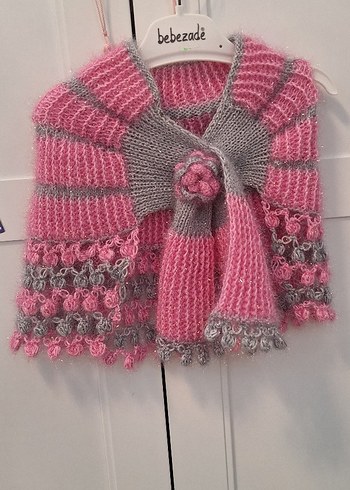 Kız Çocuk Pembe Gri Örgü Bolero - Görsel 2