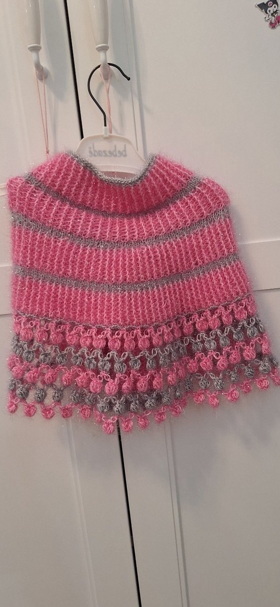 Kız Çocuk Pembe Gri Örgü Bolero - Görsel 3