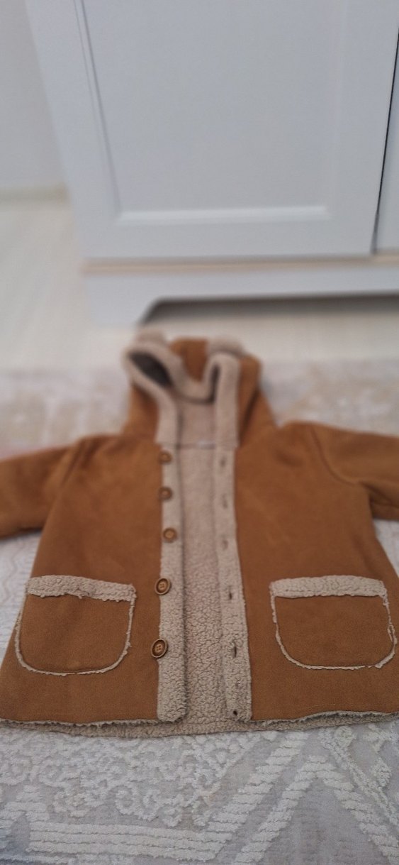Kahverengi Erkek Çocuk Süet Kürklü Kaban - Görsel 4