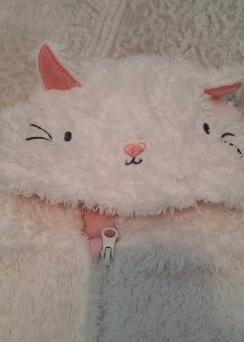 Kız Bebek Beyaz Peluş Kapüşonlu Tulumu - Görsel 2