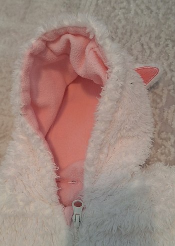 Kız Bebek Beyaz Peluş Kapüşonlu Tulumu - Görsel 5