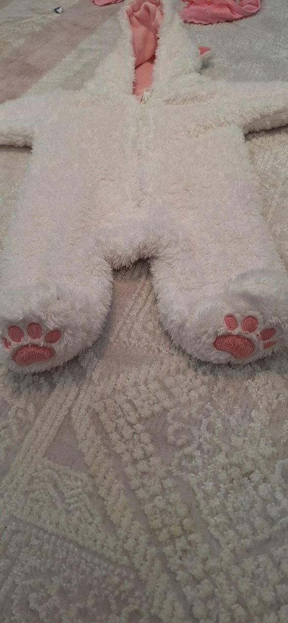 Kız Bebek Beyaz Peluş Kapüşonlu Tulumu - Görsel 4