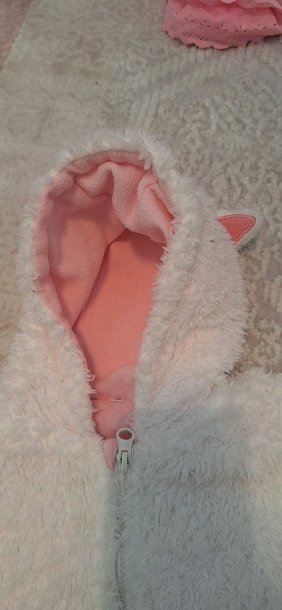 Kız Bebek Beyaz Peluş Kapüşonlu Tulumu - Görsel 5