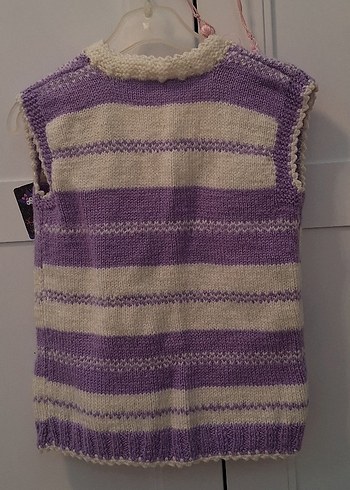 Kız Çocuk Lila Beyaz Örgü Yelek - Görsel 2