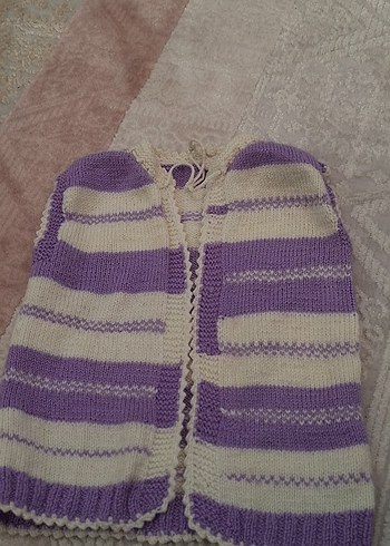 Kız Çocuk Lila Beyaz Örgü Yelek - Görsel 3