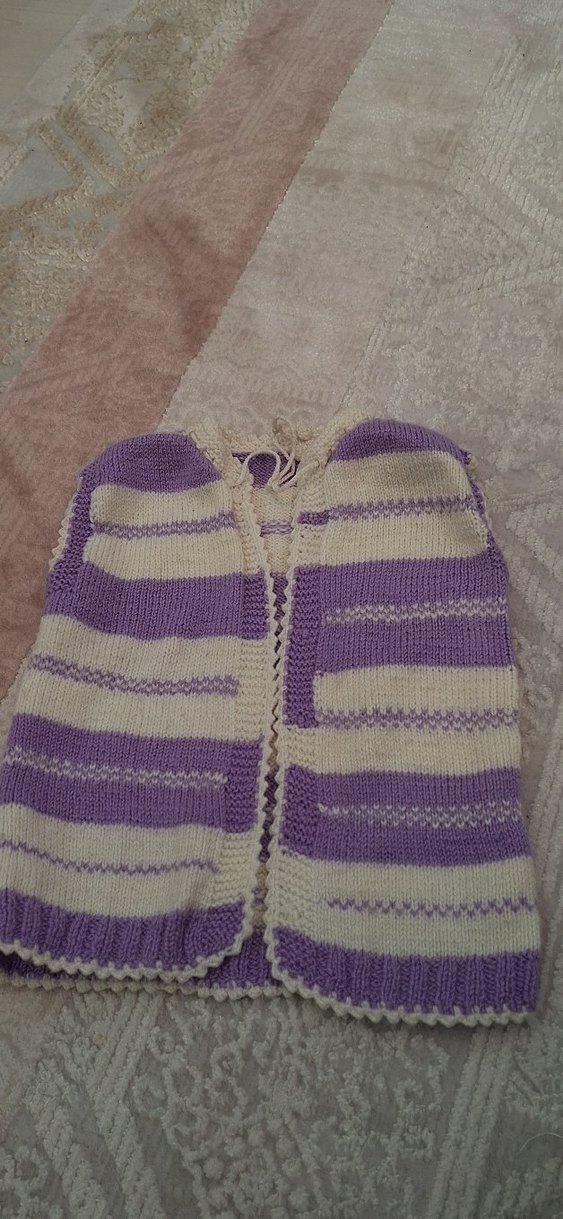 Kız Çocuk Lila Beyaz Örgü Yelek - Görsel 3