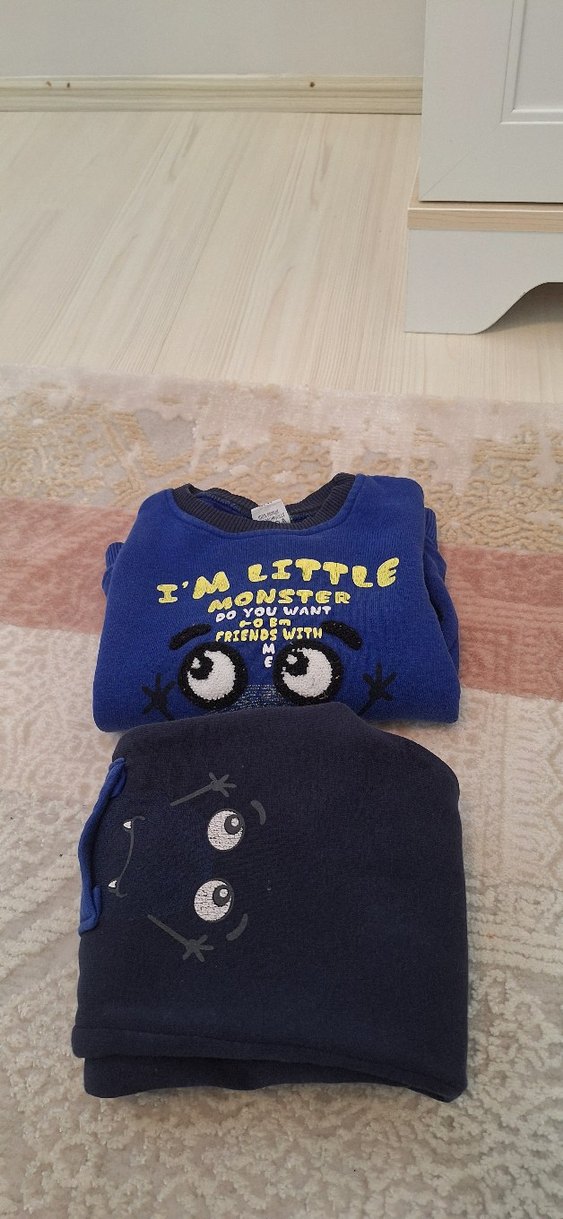 Mavi Baskılı Erkek Çocuk Sweatshirt ve pantolon takim - Görsel 3