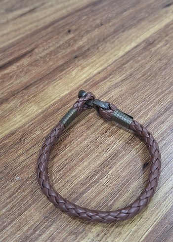 Erkek Kahverengi Örgülü Deri Bileklik - Görsel 2