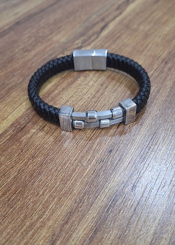 Siyah Örgü Çelik Erkek Biker Bileklik - Görsel 3