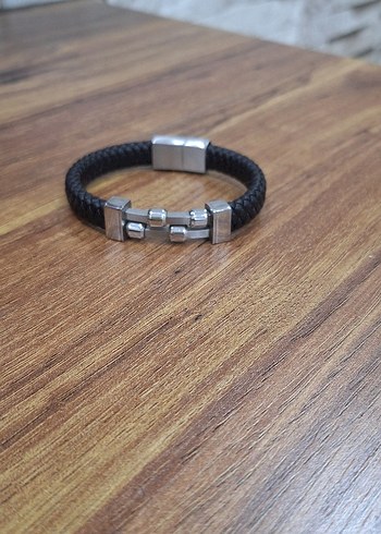 Siyah Örgü Çelik Erkek Biker Bileklik - Görsel 2