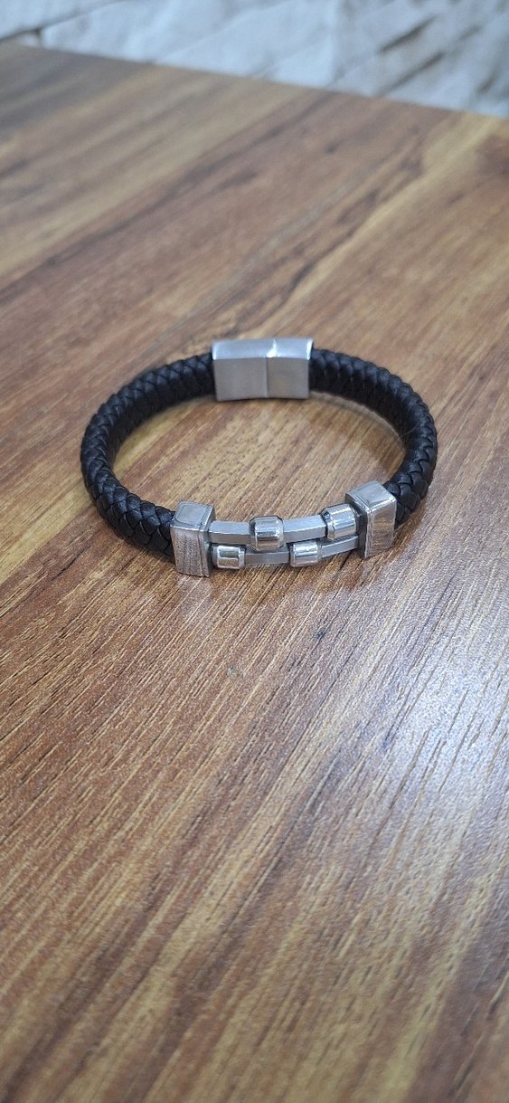 Siyah Örgü Çelik Erkek Biker Bileklik - Görsel 3