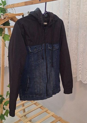 Siyah ve Koyu Mavi Erkek kot Ceket - Görsel 5