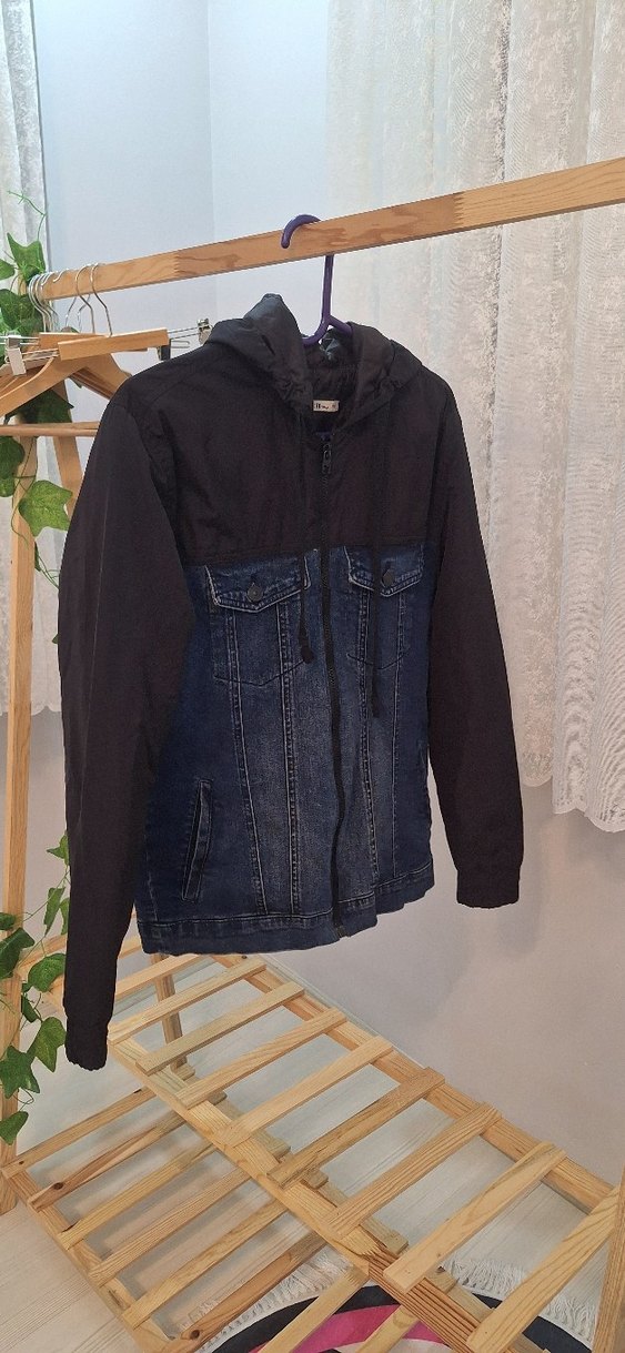 Siyah ve Koyu Mavi Erkek kot Ceket - Görsel 5