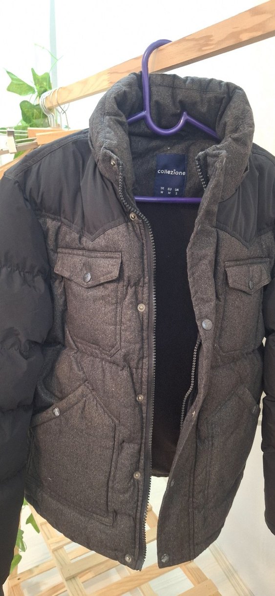 Düğmeli Gri Erkek Midi Mont - Görsel 4