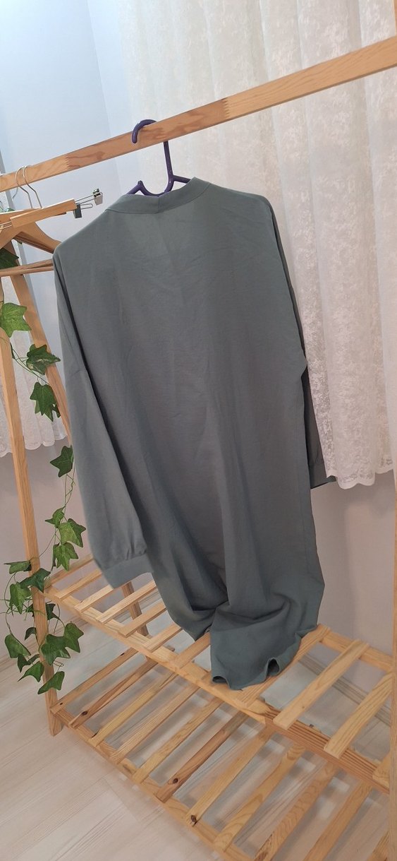 Düğmeli yesil Kadın Uzun Keten Tunik - Görsel 5