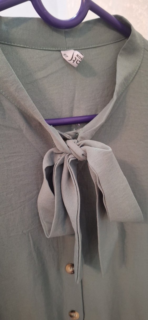 Düğmeli yesil Kadın Uzun Keten Tunik - Görsel 4