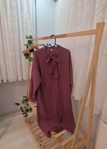 Mor Düğmeli Uzun Kollu Salaş Tunik - Görsel 3