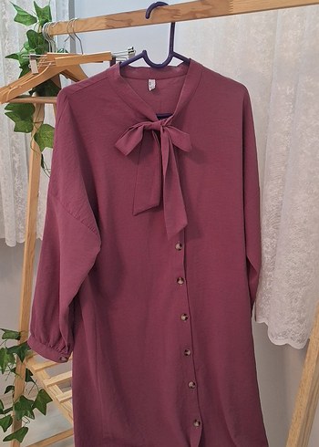 Mor Düğmeli Uzun Kollu Salaş Tunik - Görsel 2