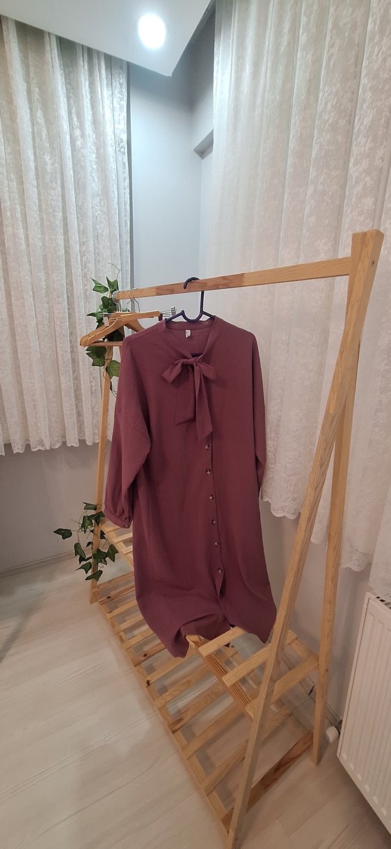 Mor Düğmeli Uzun Kollu Salaş Tunik - Görsel 3